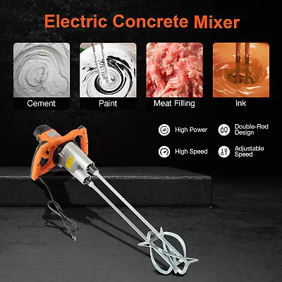 Buy 1800W Electric Mortar Mixer Double Paddle 2 Speed Cement Grout Concrete Mixer • 157.59$