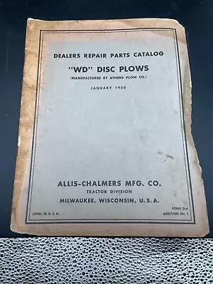 Buy 1950 ALLIS-CHALMERS DEALER REPAIR PARTS CATALOG WD Disc Plow Athens Plow Co • 14.99$