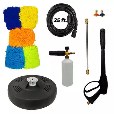 Buy Pressure Washer Kit Surface Cleaner, Hose,  Foam Lance, 5 Mitts, Gun And Wand • 129.95$