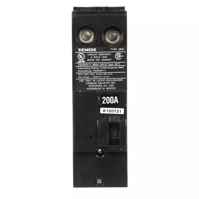 Buy QN2200R - Siemens Plug-In 240V 200A 2 Pole Circuit Breaker 10kA@240V Factory New • 229.71$