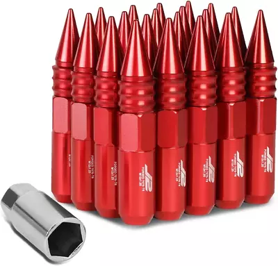 Buy 20Pcs M12 X 1.25 7075-T6 Aluminum 107Mm Spiked End Lug Nut W/Socket Adapter (Red • 90.99$