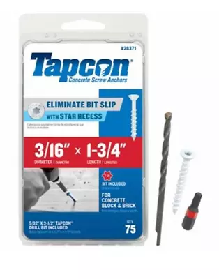 Buy Tapcon 28371 Concrete Screws 1-3/4  L Star Flat Head Climaseal 75-ct • 17$