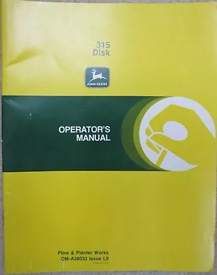 Buy Operator's Manual John Deere 315 Disk • 9.92$