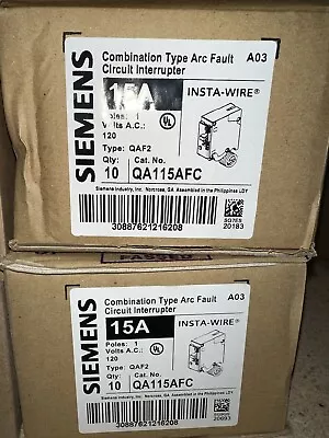 Buy QA115AFC LOT OF 10 SIEMENS AFCI 15A ARC-FAULT CIRCUITBREAKERS With Pigtail Wire) • 390$