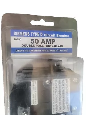 Buy 50 Amp Breaker Double Pole Siemens Type D Circuit  250 120/240 VAC  Q0 NEW • 17.99$