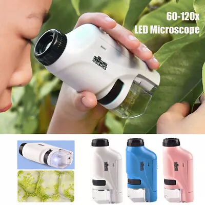 Buy Handheld Magnification Pocket Microscope 60X-120X KP Lens With LED Lighted Kids • 10.29$