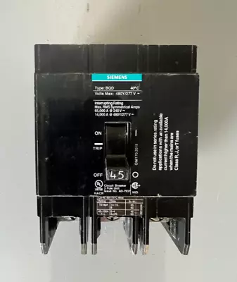 Buy Siemens BQD345 3-Pole 3-Phase 45 Amp 480Vac Molded Case Circuit Breakers • 79.99$