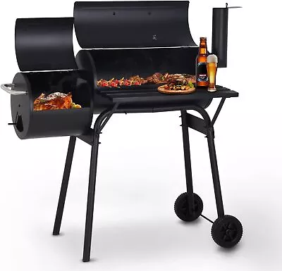 Buy Charcoal Grills Outdoor BBQ Grill Offset Smoker With Wheels Side Fire Box Portab • 89$