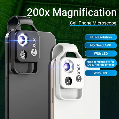 Buy APEXEL 200x Magnification Clip Magnifier Microscope With LED CPL For Smart Phone • 17.99$