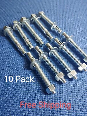 Buy (10) 1/2  X 4  Concrete Wedge Anchor With Washer & Hex Nut Zinc Plated • 35$