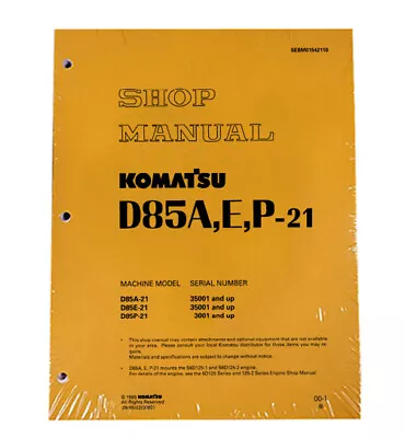 Buy Komatsu D85A-21, D85E-21, D85P-21 Bulldozer Repair Service Manual #SEBD01542110 • 62.69$