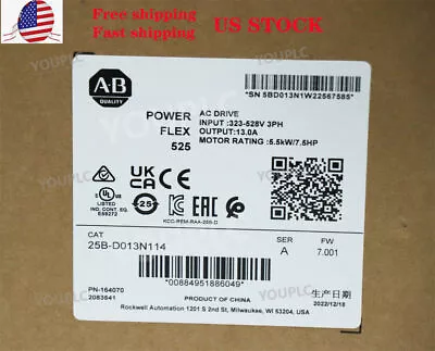 Buy New AB 25B-D013N114 /A Allen-Bradley PowerFlex 525 5.5kW 7.5Hp AC Drive Sealed • 525.46$