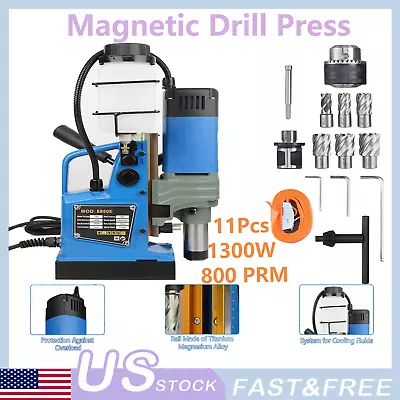 Buy Heavy Duty Portable Magnetic Drill Press 1300W 800 PRM 2922lbf/13000N 11 Bits  • 292.39$