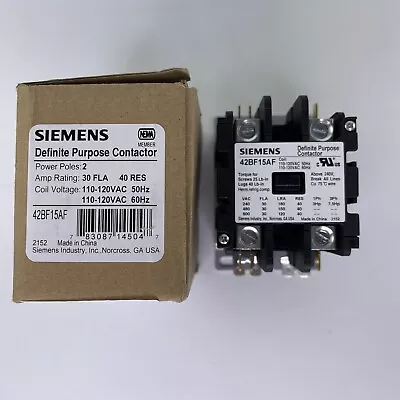 Buy Siemens 42BF15AF Definite Purpose Contactor 30FLA/40RES 2P 1110-120VAC 50/60Hz • 59.77$