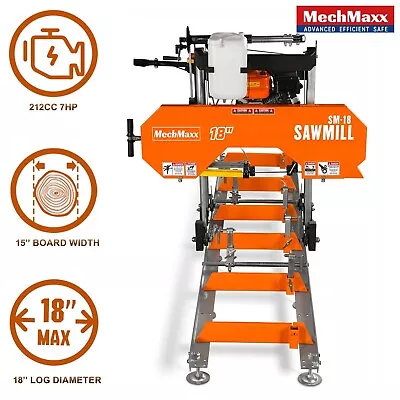 Buy MechMaxx 18'' Portable Sawmill,212cc 7HP Gasoline Engine,15  Board Width SM-18 • 1,999$