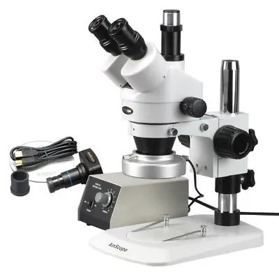 Buy AmScope 7X-45X Stereo Zoom Microscope + 80-LED Light + 1.3MP Camera • 572.99$