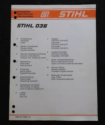 Buy Genuine Stihl 036 Chainsaw Parts List Catalog Manual Original • 24.26$