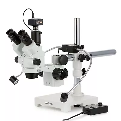Buy Amscope 7-45X Trinocular Simul-Focal Zoom Stereo Boom LED Microscope+1.3M Camera • 672.99$