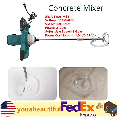 Buy M14 Handheld Electric Concrete Mixer Cement Mixer Drywall Mortar Mixer 0-800 Rpm • 40.01$
