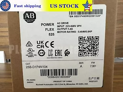 Buy 25B-D1P4N104 2022 New Sealed Allen Bradley PowerFlex 525 0.4kW 0.5Hp AC Drive • 265.19$
