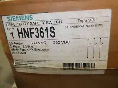 Buy New! Siemens - Hnf361s - 30 A, 600 V, 3p, Non-fused, Stainless Disconnect Switch • 490$