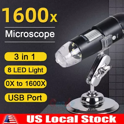 Buy 3IN1 8LED 1600X 10MP USB Digital Microscope Endoscope Magnifier Camera+Stand • 25.47$