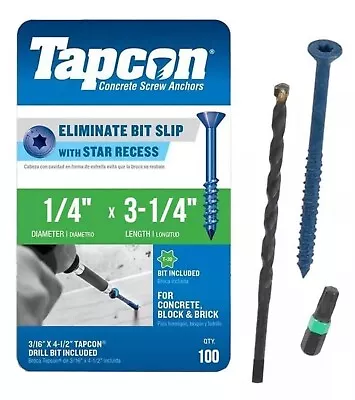 Buy Tapcon 1/4  X 3-1/4  Star Torx Head Concrete Anchor Screws 3191407V2 | 100 Pack • 26.99$