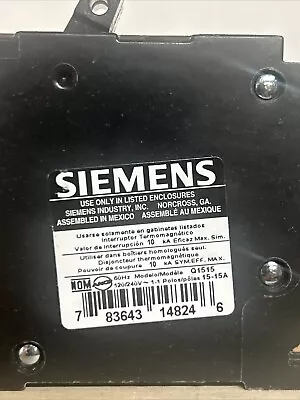 Buy Circuit Breaker Siemens Q1515 15/15 Amp Two 1 Pole Tandem Twin Duplex • 11.99$