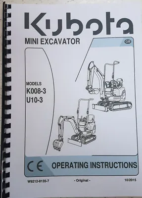 Buy Kubota Mini Excavator K008-3 U10-3 Operator Manual Reprinted Oct 15 Comb Bound  • 19.27$