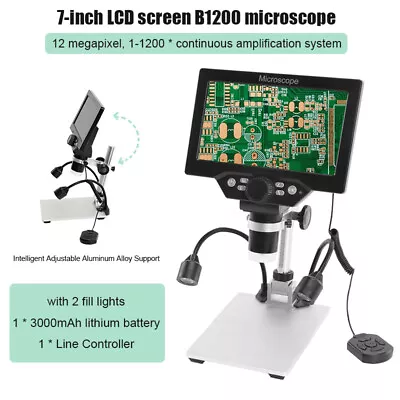 Buy B1200 LCD Digital Microscope 7 Inch 12MP 1-1200X 3000mAh Coin Microscope F7O8 • 15.35$