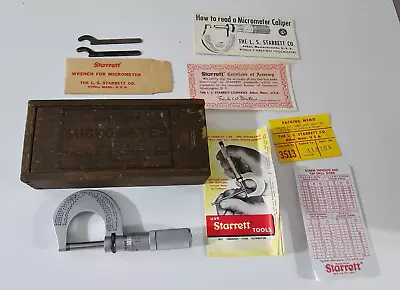 Buy Vintage Starrett No. 230 Micrometer In Wood Box With Wrench & Paperwork • 25$