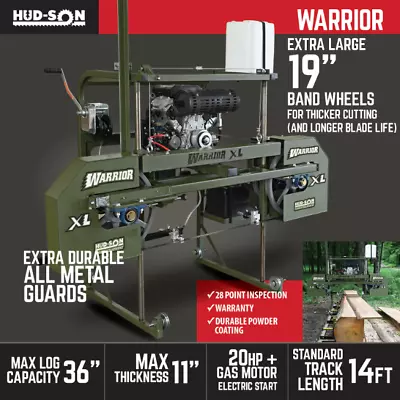 Buy WARRIOR American Built Portable Sawmill 36 Max Log 14 Feet Steel Track 20HP • 9,295$