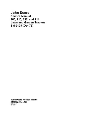 Buy Paper John Deere 200 210 212 214 Lawn Garden Tractor Repair Service Manual • 24.99$
