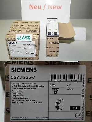 Buy Siemens C25, 5SY3525-7 Circuit Breaker 25A, C25 400v 2POL • 48.47$