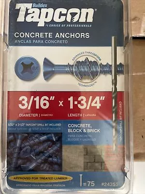 Buy Tapcon  Concrete Screw Anchor  3/16 In. Dia. X 1-3/4 In. L 75 Per Box • 11$