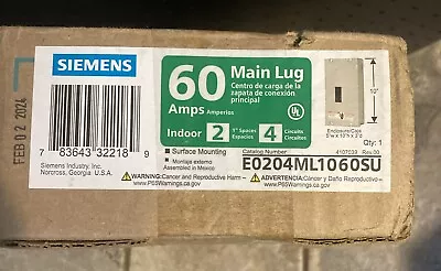 Buy Siemens E0204ML1060SU Indoor Main Lug Load Center Panel 60 Amps 4 Circuits • 12.99$