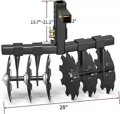 Buy Heavy Duty ATV/UTV Disc Plow Harrow W/ 28  Cut Width & 2  Receiver Hitch Attach • 175.94$