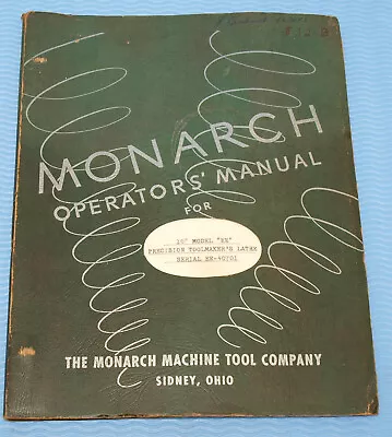 Buy Original 10  Monarch 10ee Lathe Operators / Parts Manual S/n Ee-40701 • 50$