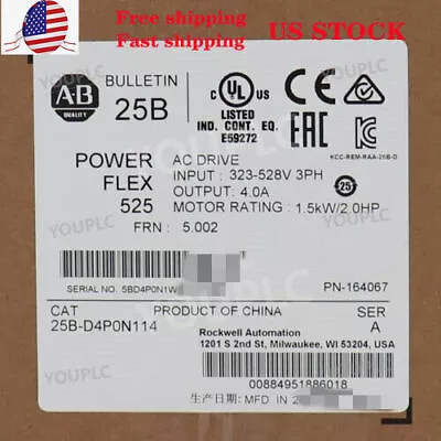 Buy New Allen-Bradley 25B-D4P0N114 PowerFlex 525 1.5kW 2Hp AC Drive 25B-D4P0N114 • 351.37$