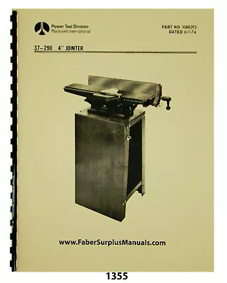 Buy Rockwell 4  Jointer Model 37-290 Instruction & Parts List Manual #1355 • 16$
