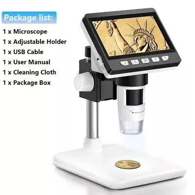 Buy Digital Microscope Coin Microscope 4.3 Inch IPS Screen 10-1200X Magnification • 36.87$