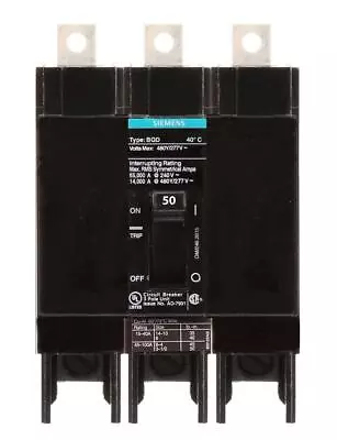 Buy BQD350 - Siemens 50 Amp 3 Pole 480 Volt Bolt-On Molded Case Circuit Breaker • 161.99$