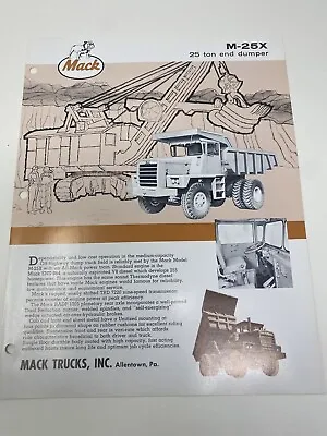 Buy Mack Trucks M-25X Ton End Dumper Promotional 2 Page Advertising Booklet Vintage • 24.59$