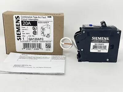 Buy Siemens QA120AFC 20-Amp Single Pole 120-Volt Plug-On Combination AFCI BreakerNEW • 40.45$