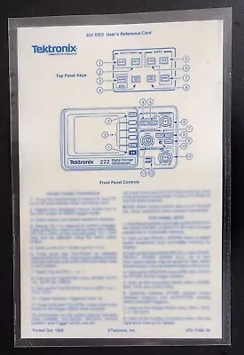 Buy Tektronix 222 Oscilloscope DSO User's Reference Card • 14.50$