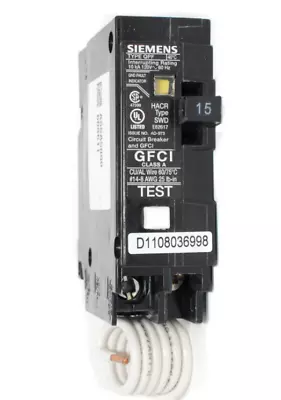 Buy Siemens QF115 20A, 1P, 120V~, GFCI Plug On Miniature Circuit Breaker Used • 20$