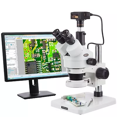 Buy AmScope 7X-45X Surface Inspection 144-LED Zoom Stereo Microscope + 18MP USB3.0 D • 786.99$
