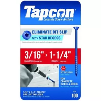 Buy Tapcon 3/16  X 1-1/4  Star Torx Head Concrete Anchor Screws 3169407V2 | 100 Pack • 18.36$