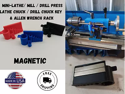 Buy Mini Metal Lathe, Mini Mill - Chuck Key & Allen Wrench Set Holder MAGNETIC Mount • 13.49$