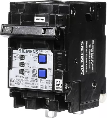 Buy Siemens Plug-On Neutral 15A Combo Type Arc-Fault Circuit Breaker Q215AFCNP • 55.99$